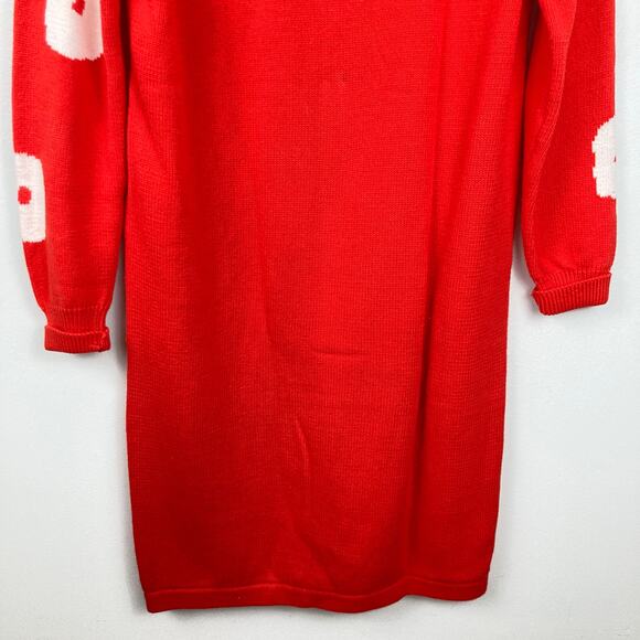 Vintage Outlander Womens S Red & White Floral Dot Sweater Dress FLAW Mod Holiday - Picture 8 of 12